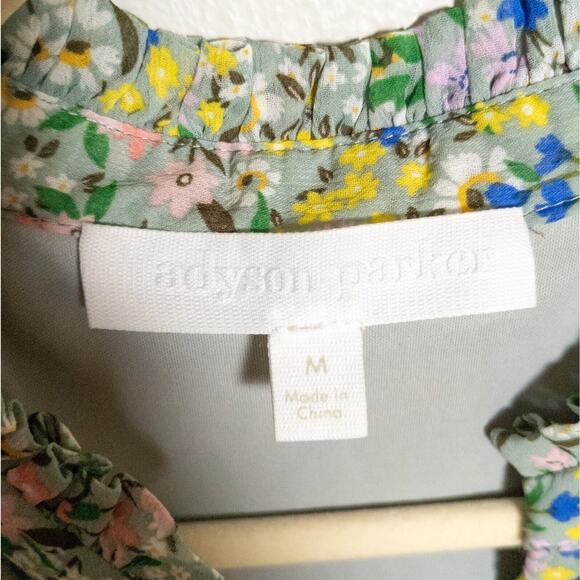ADYSON PARKER Jadeite Floral Ruffle Sleeve Button Front Blouse Women's Medium - Picture 3 of 5